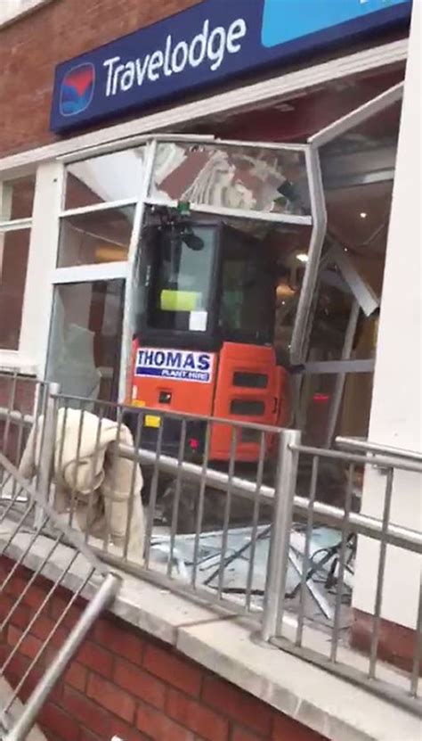 man drives mini digger into travelodge|travelodge digger driver.